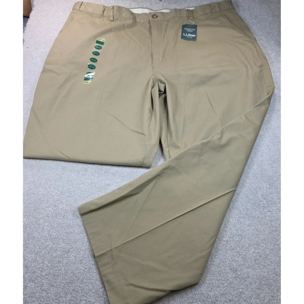 L.L.Bean Pants Mens W46 L29 Beige Wrinkle Free Cotton Pockets Comfort Waist NWT